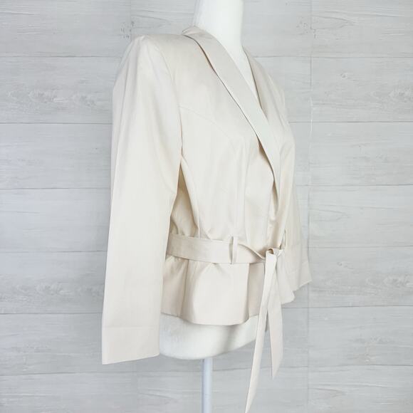 PAUW Amsterdam Blazer Jacket Size 4 Ivory Tie Waist Preppy Office Career Luxury - Picture 4 of 16